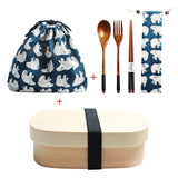 Wooden Lunch Box Picnic  Japanese Bento Box for School Kids Dinnerware Set with Bag&Spoon Fork Chopsticks Round Square Lunch Box