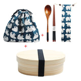 Wooden Lunch Box Picnic  Japanese Bento Box for School Kids Dinnerware Set with Bag&Spoon Fork Chopsticks Round Square Lunch Box