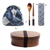 Wooden Lunch Box Picnic  Japanese Bento Box for School Kids Dinnerware Set with Bag&Spoon Fork Chopsticks Round Square Lunch Box