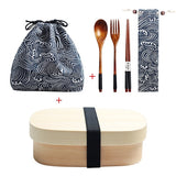 Wooden Lunch Box Picnic  Japanese Bento Box for School Kids Dinnerware Set with Bag&Spoon Fork Chopsticks Round Square Lunch Box