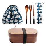 Wooden Lunch Box Picnic  Japanese Bento Box for School Kids Dinnerware Set with Bag&Spoon Fork Chopsticks Round Square Lunch Box