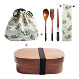 Wooden Lunch Box Picnic  Japanese Bento Box for School Kids Dinnerware Set with Bag&Spoon Fork Chopsticks Round Square Lunch Box