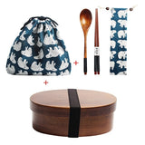 Wooden Lunch Box Picnic  Japanese Bento Box for School Kids Dinnerware Set with Bag&Spoon Fork Chopsticks Round Square Lunch Box