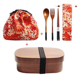 Wooden Lunch Box Picnic  Japanese Bento Box for School Kids Dinnerware Set with Bag&Spoon Fork Chopsticks Round Square Lunch Box