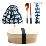 Wooden Lunch Box Picnic  Japanese Bento Box for School Kids Dinnerware Set with Bag&Spoon Fork Chopsticks Round Square Lunch Box