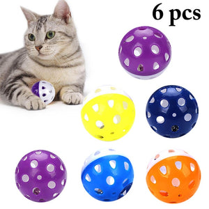 6pcs Toys for Cats Ball with Bell Ring Playing Chew Rattle Scratch Plastic Ball Interactive Cat Training Toys Pet Cat Supply